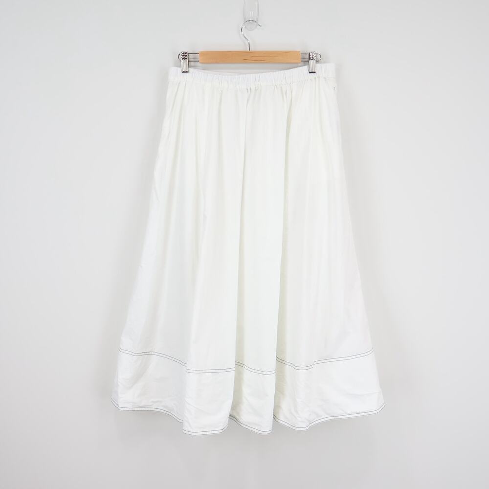 J.Crew Contrast Stitch Midi Skirt Cotton Poplin White Size 12 - Picture 5 of 7